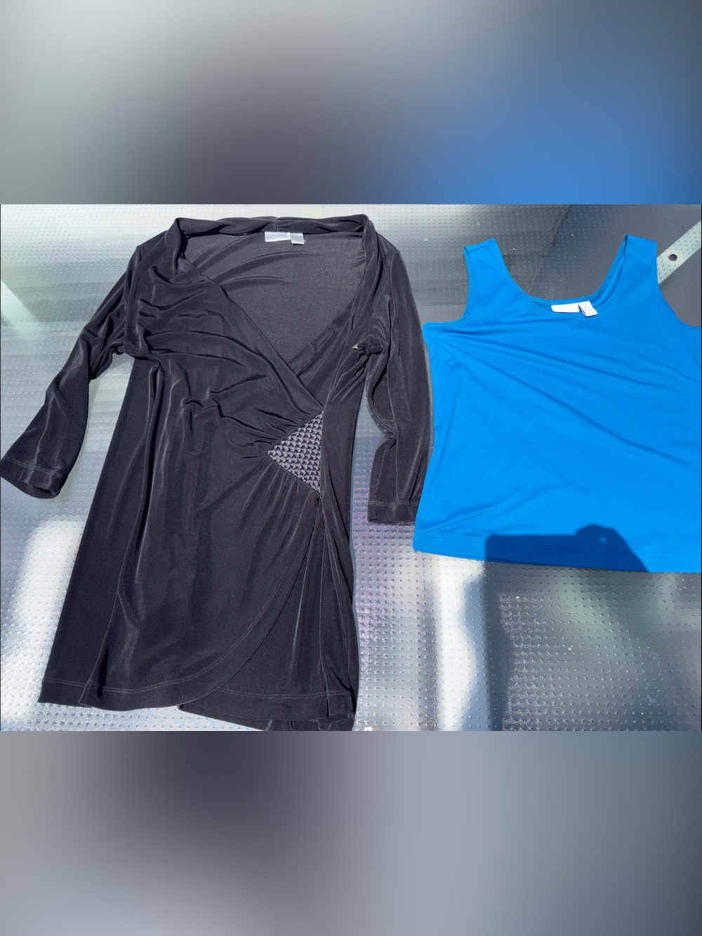 Chico's Black Faux Wrap Dress with Bright Blue Tank